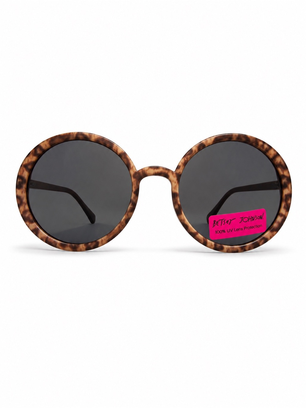 Betsey Johnson Round Tortoise Sunglasses Oversized Brown Marble Frames Gray Lens